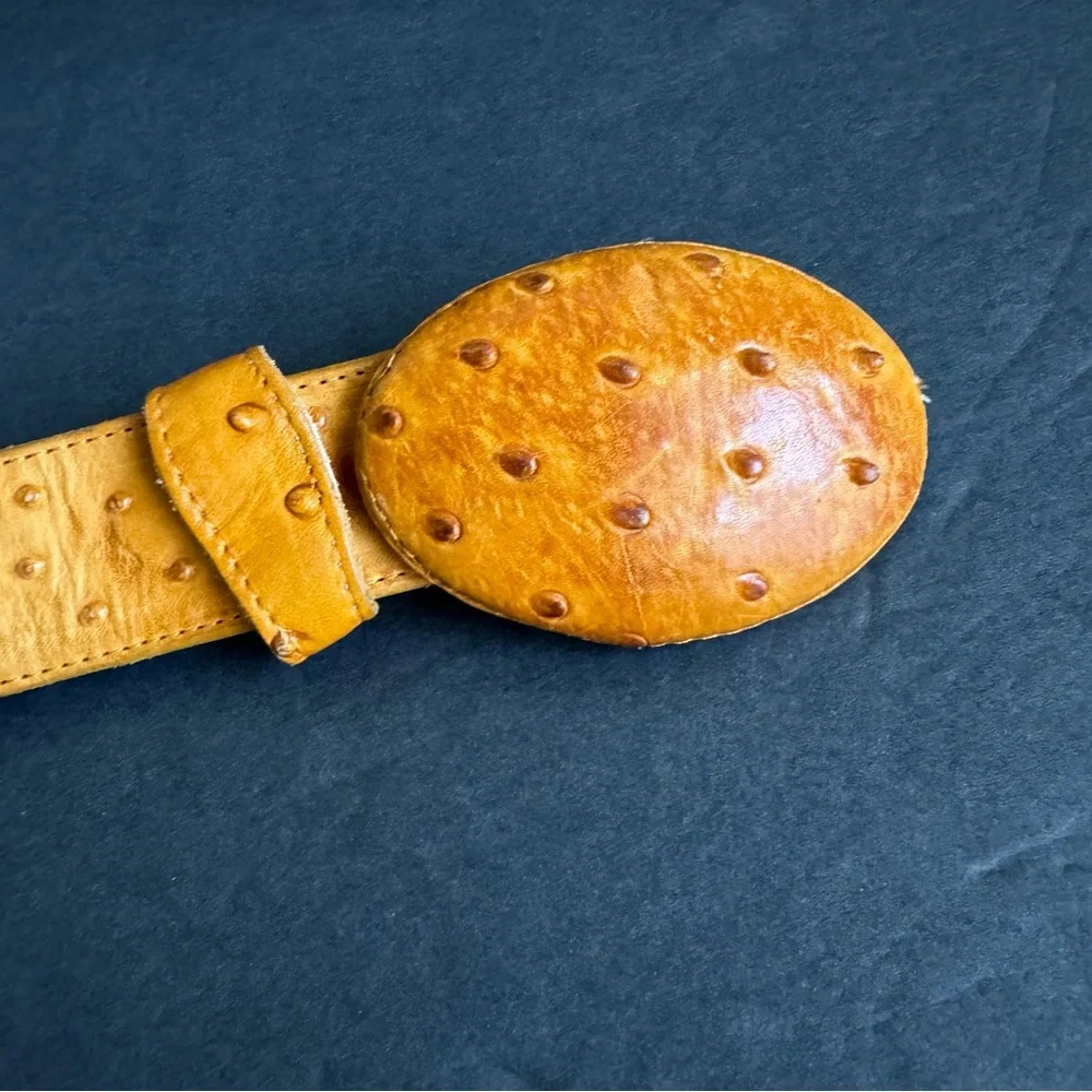 Ostrich Skin Leather Belt Gran Lider Exotic Full Quill Buttercup Western Mens 36